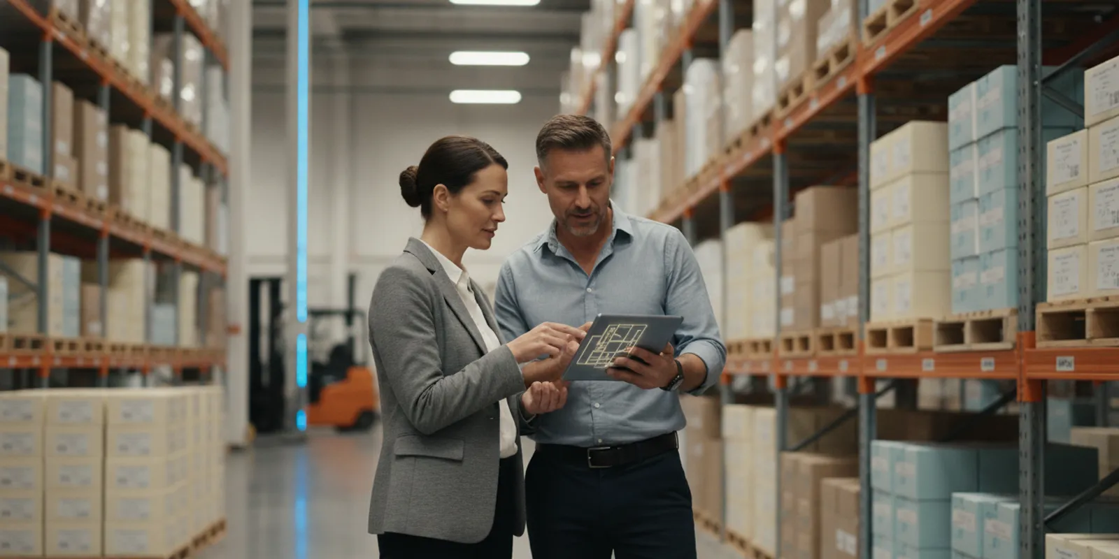 Beauty supply distributor team reviewing inventory and order workflows in a warehouse