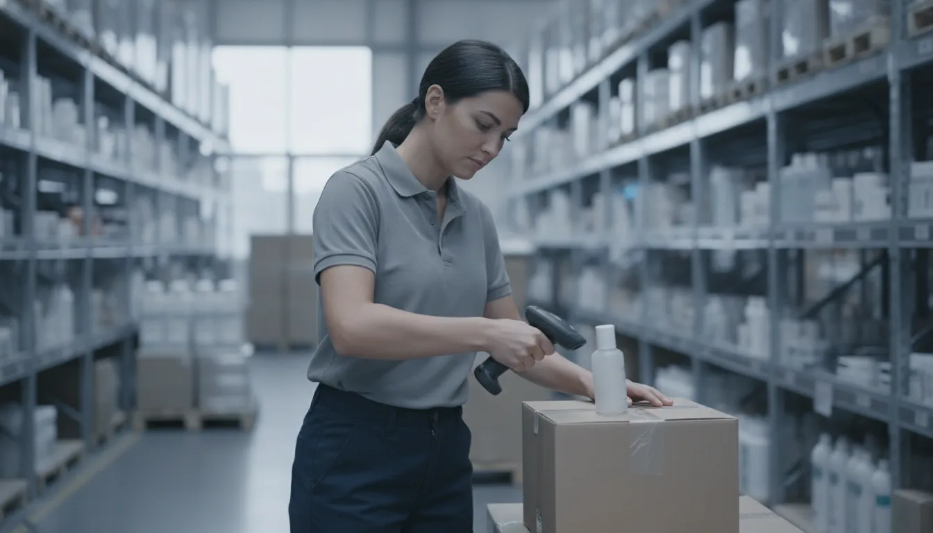 Warehouse staff reviewing beauty product order availability